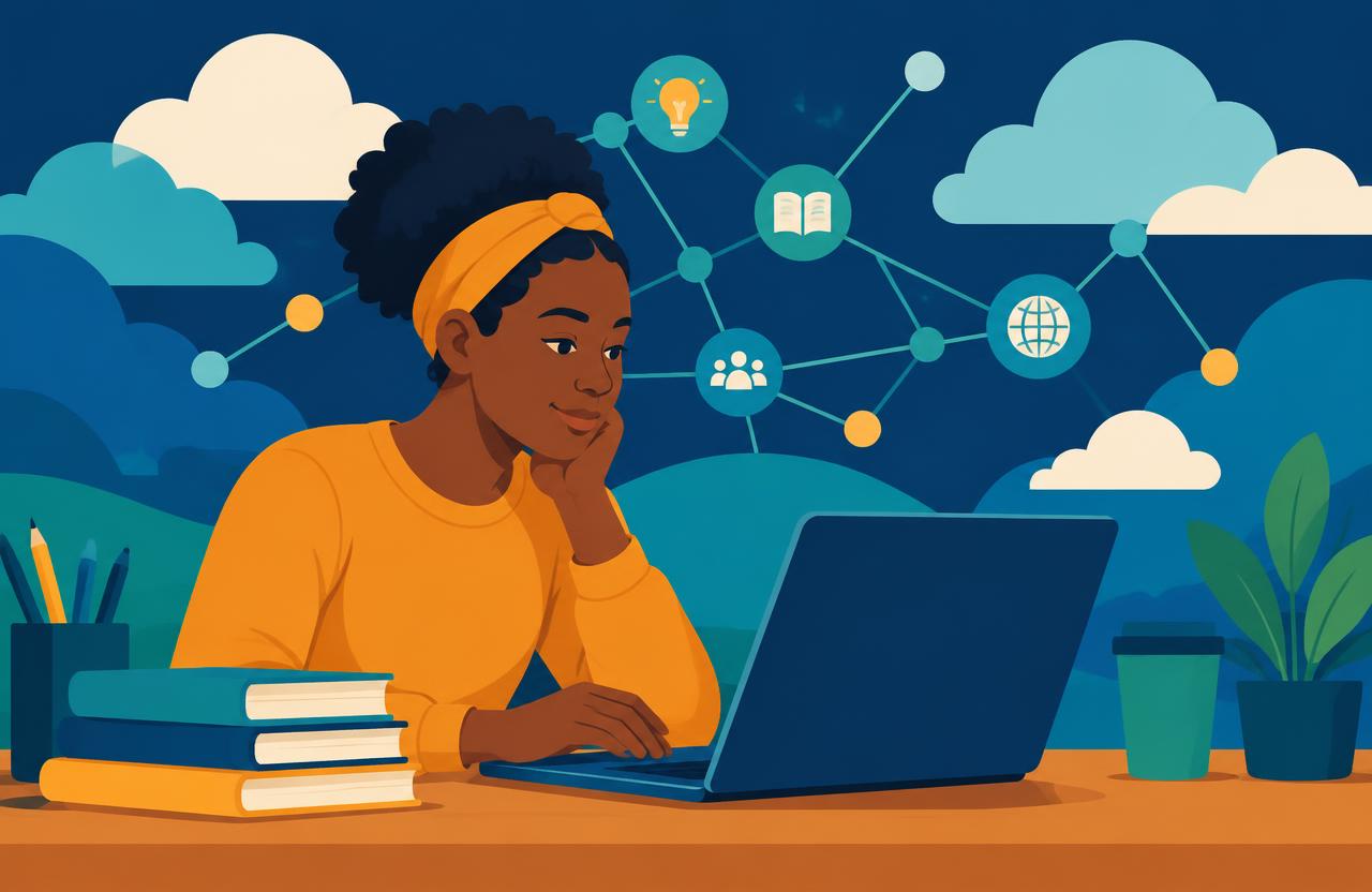Student studying cloud topics on a laptop